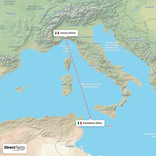 Genoa - Pantelleria direct flight map