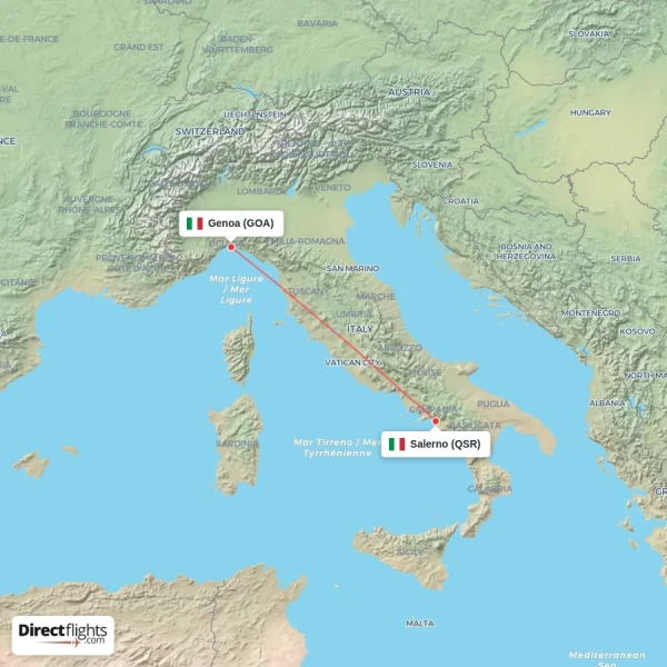 Genoa - Salerno direct flight map