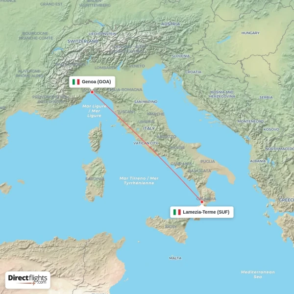 Genoa - Lamezia-Terme direct flight map