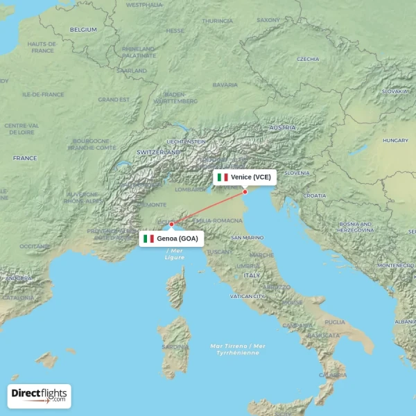 Genoa - Venice direct flight map
