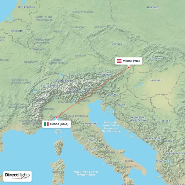 Genoa - Vienna direct flight map