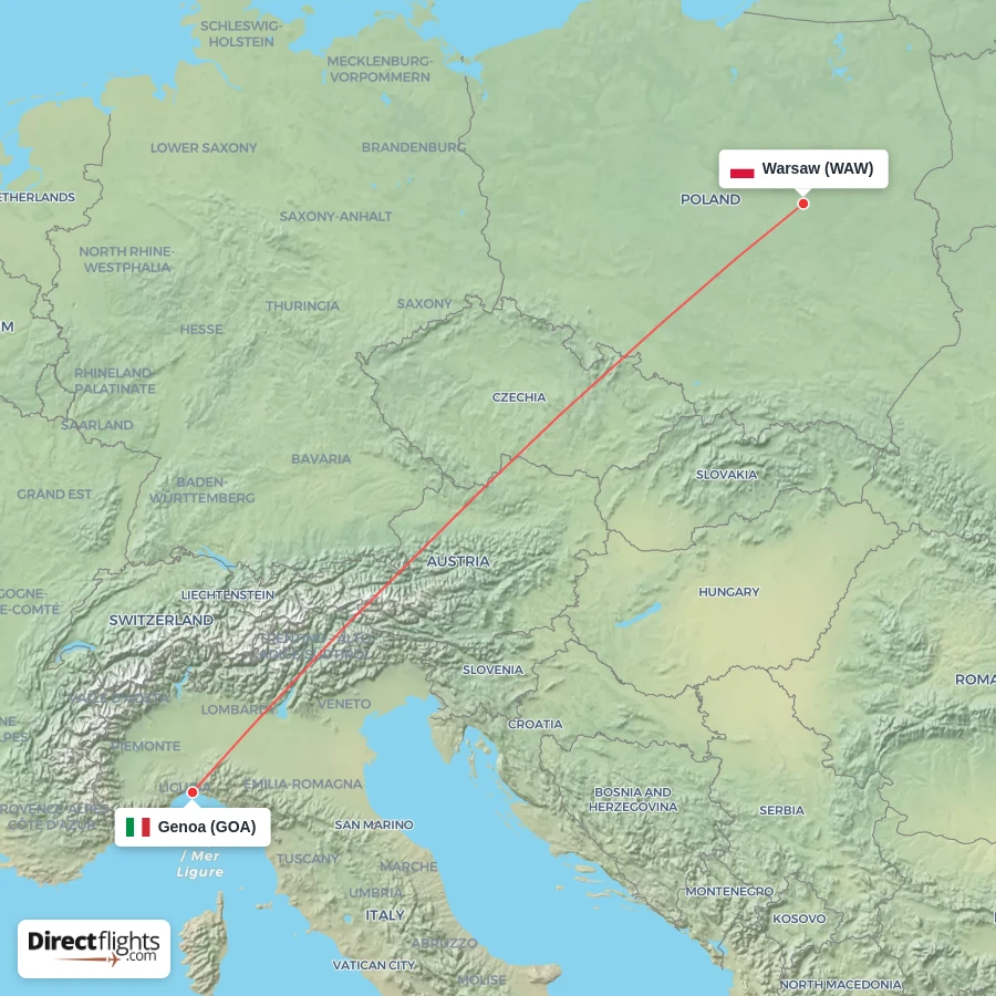 GOA - WAW route map