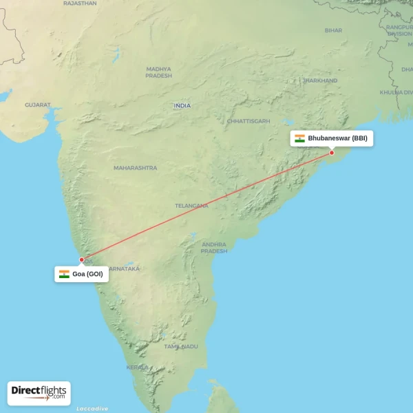 Goa - Bhubaneswar direct flight map