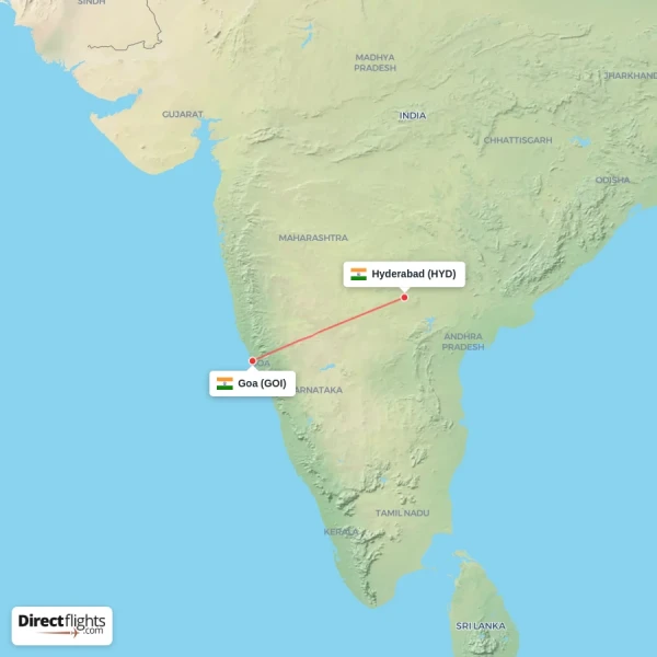 Goa - Hyderabad direct flight map