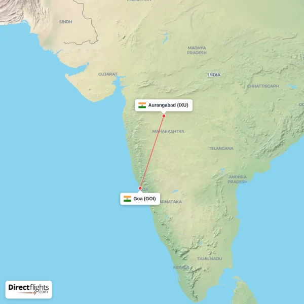 Goa - Aurangabad direct flight map