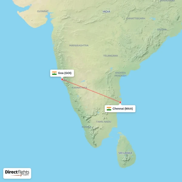 Goa - Chennai direct flight map