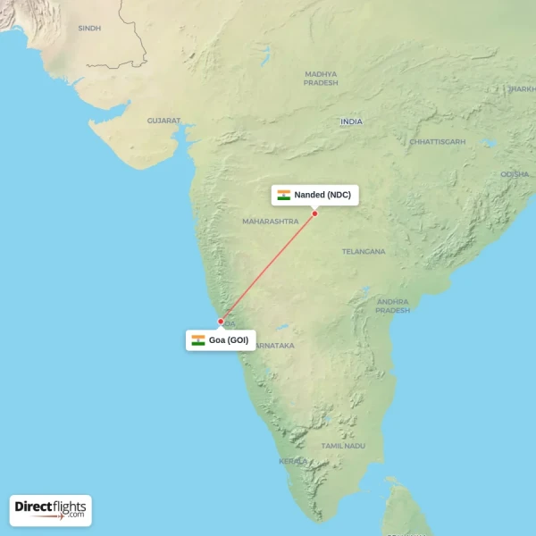 Goa - Nanded direct flight map