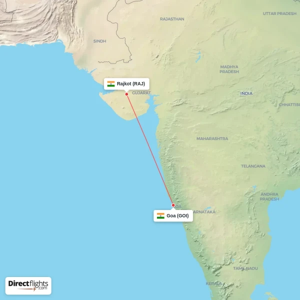 Goa - Rajkot direct flight map
