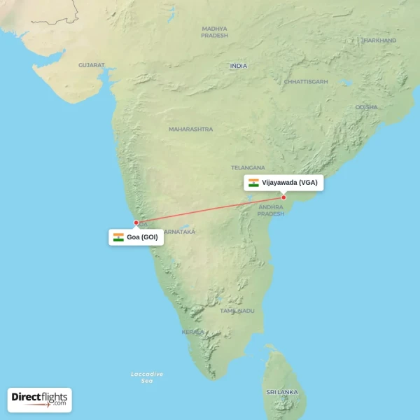 Goa - Vijayawada direct flight map