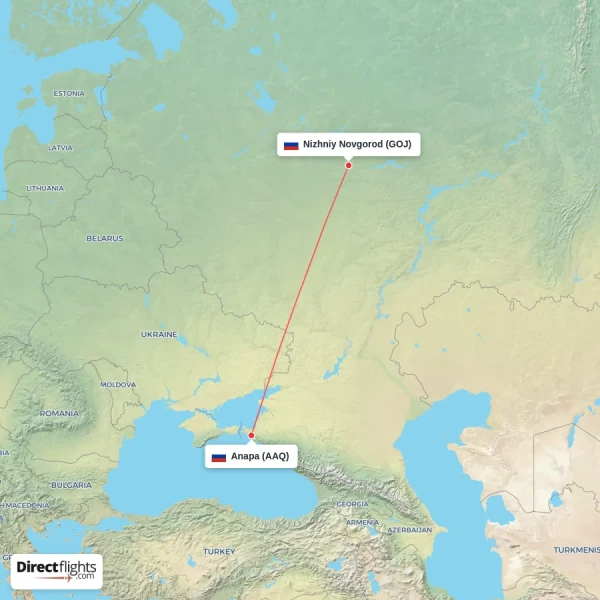 Nizhniy Novgorod - Anapa direct flight map