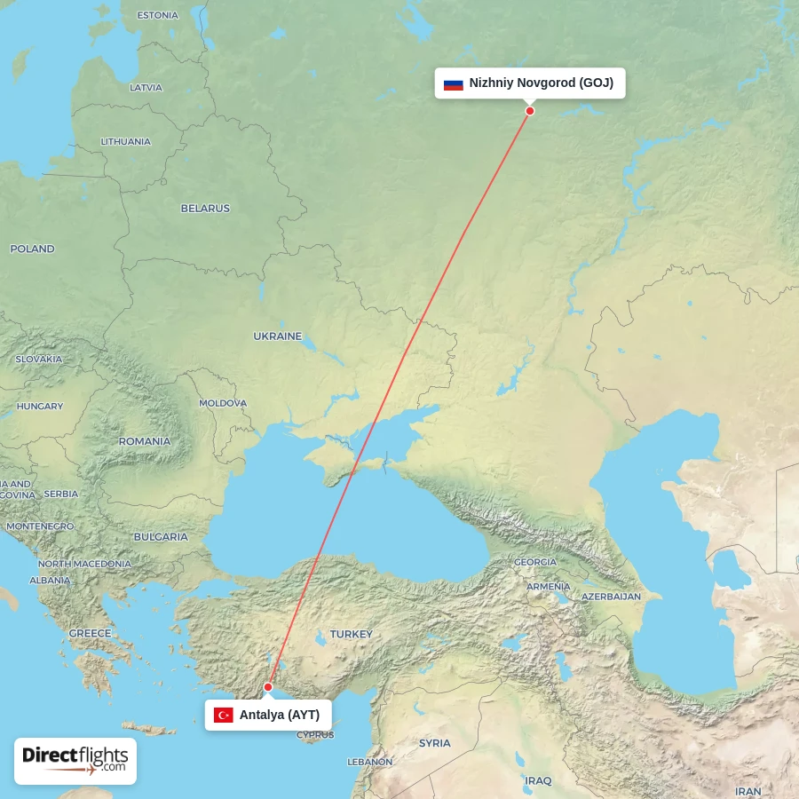 GOJ - AYT route map