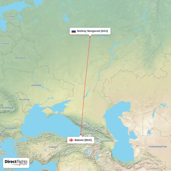Nizhniy Novgorod - Batumi direct flight map