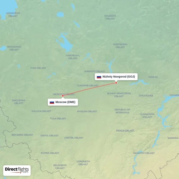 Nizhniy Novgorod - Moscow direct flight map
