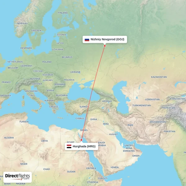 Nizhniy Novgorod - Hurghada direct flight map