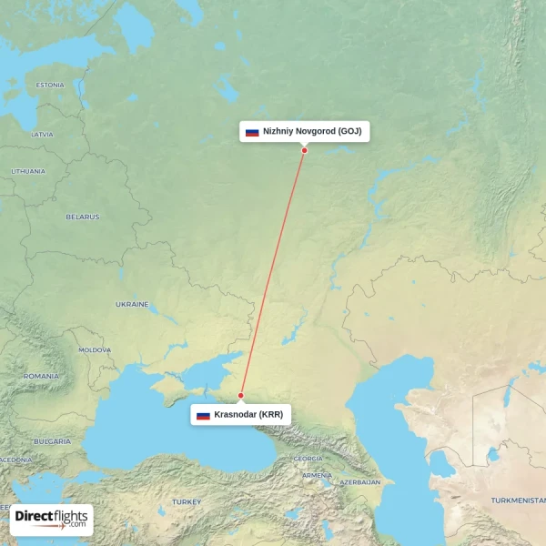 Nizhniy Novgorod - Krasnodar direct flight map