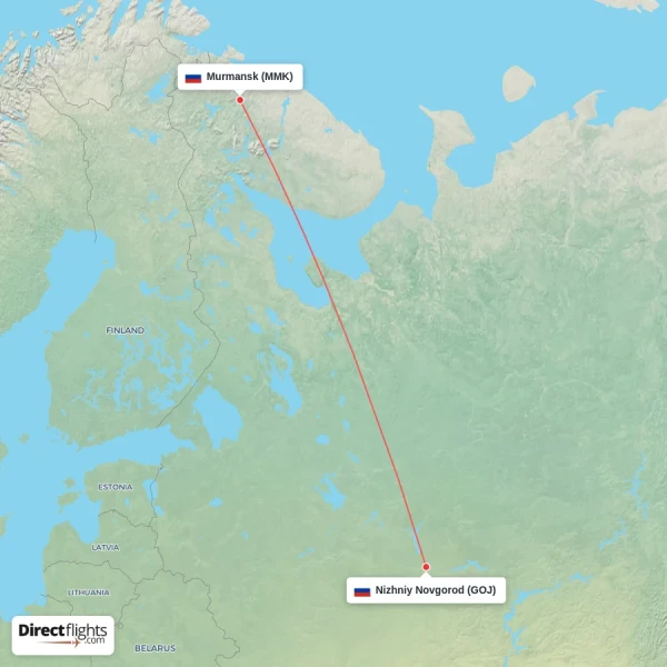 Nizhniy Novgorod - Murmansk direct flight map