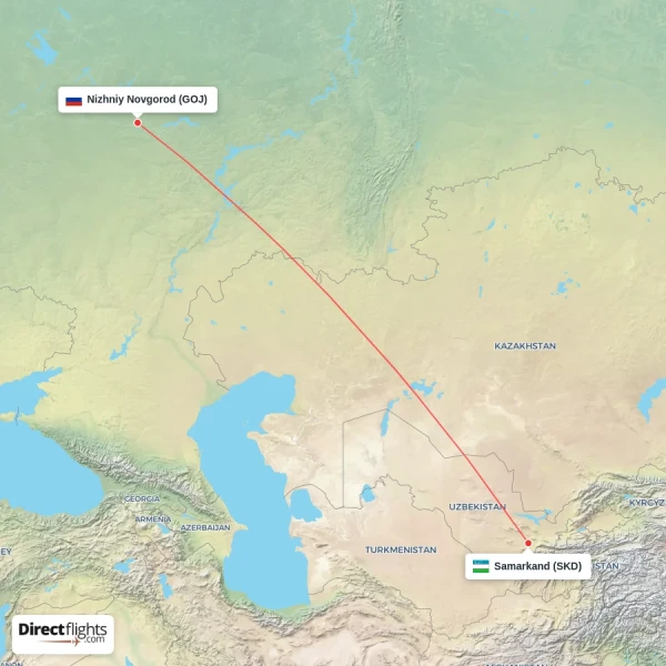 Nizhniy Novgorod - Samarkand direct flight map
