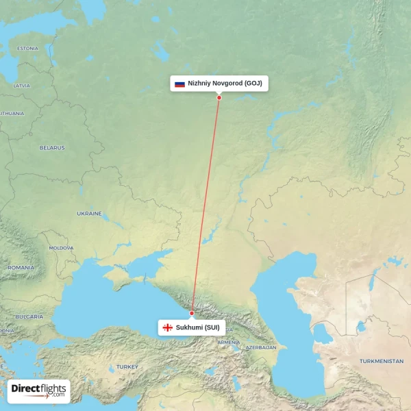 Nizhniy Novgorod - Sukhumi direct flight map