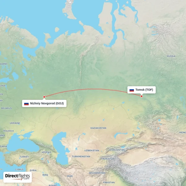 Nizhniy Novgorod - Tomsk direct flight map