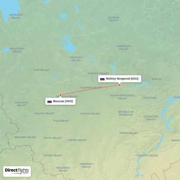 Nizhniy Novgorod - Moscow direct flight map
