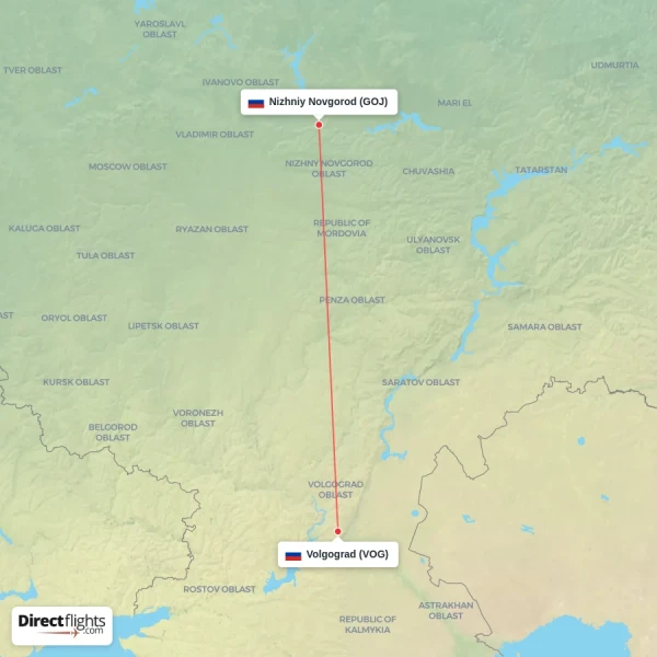 Nizhniy Novgorod - Volgograd direct flight map