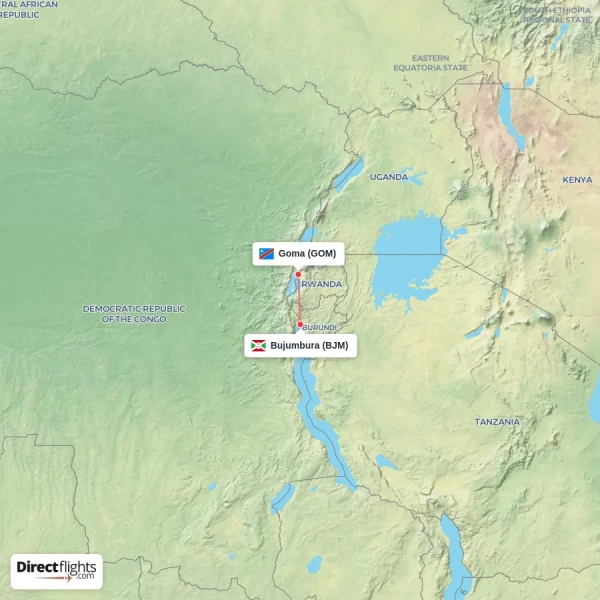 Goma - Bujumbura direct flight map