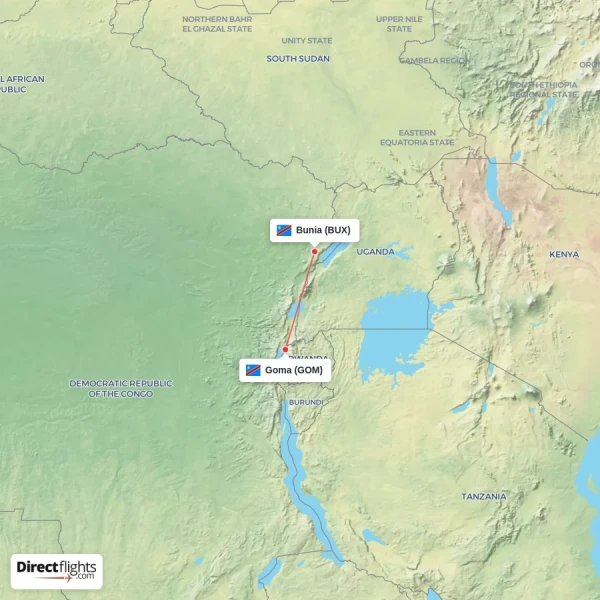 Goma - Bunia direct flight map