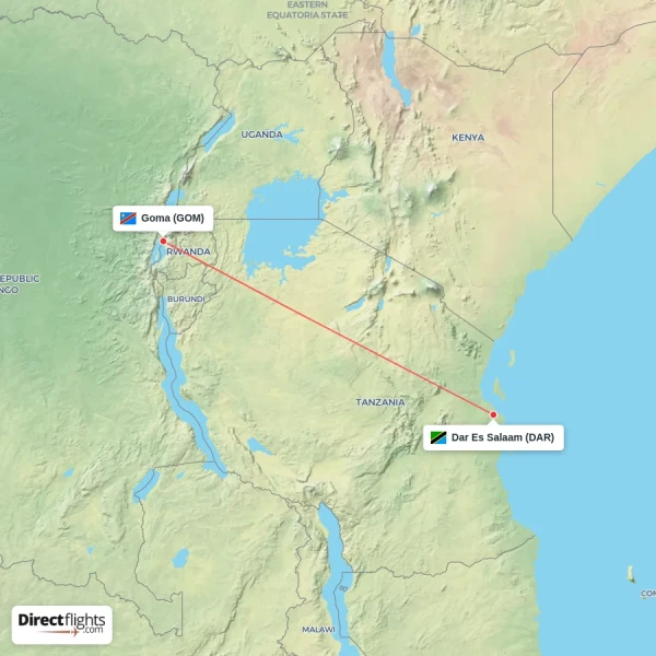 Goma - Dar Es Salaam direct flight map