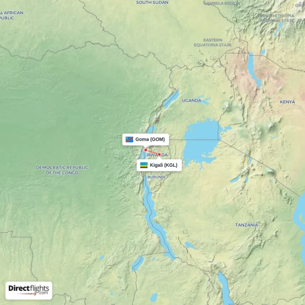 Goma - Kigali direct flight map