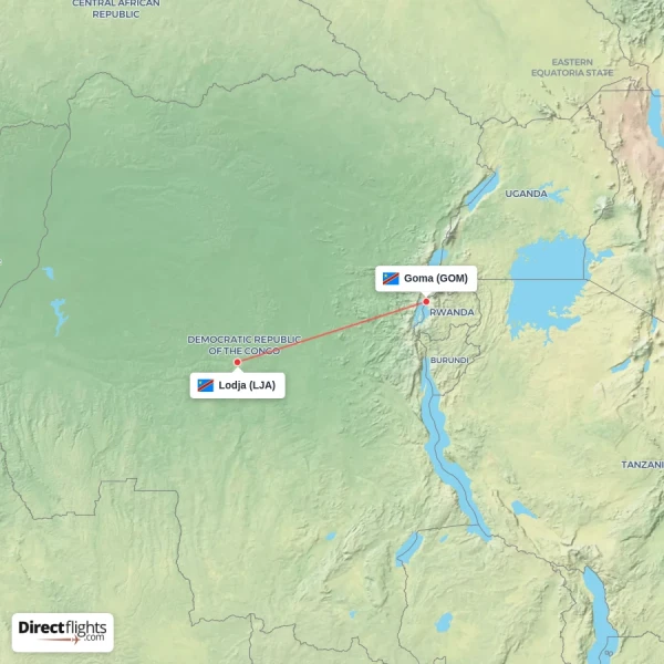 Goma - Lodja direct flight map