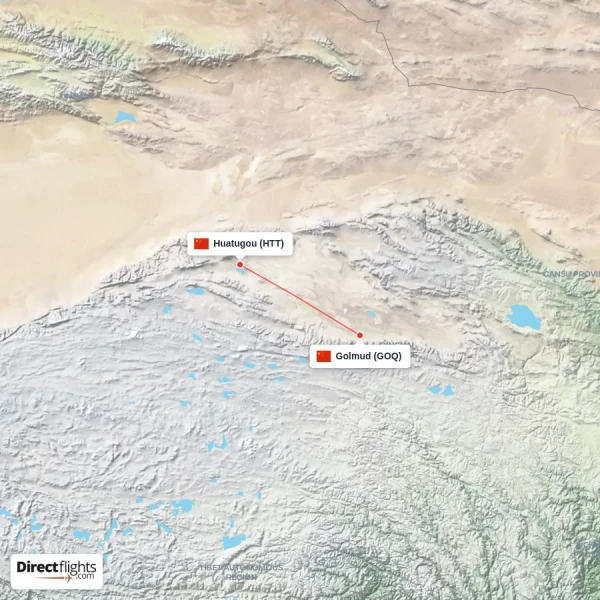 Golmud - Huatugou direct flight map