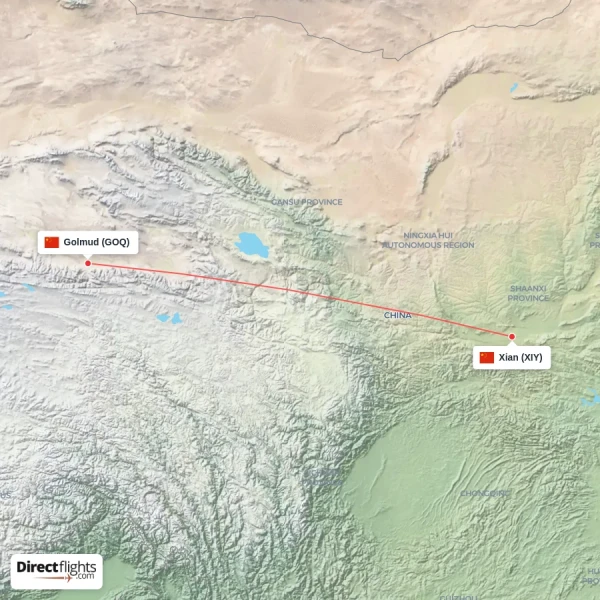 Golmud - Xian direct flight map