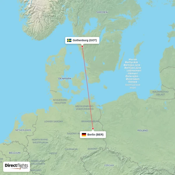 Gothenburg - Berlin direct flight map