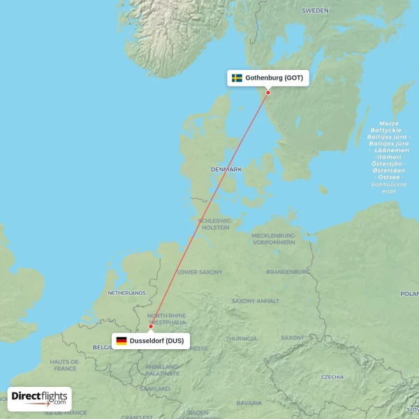 Gothenburg - Dusseldorf direct flight map