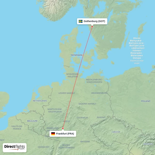 Gothenburg - Frankfurt direct flight map