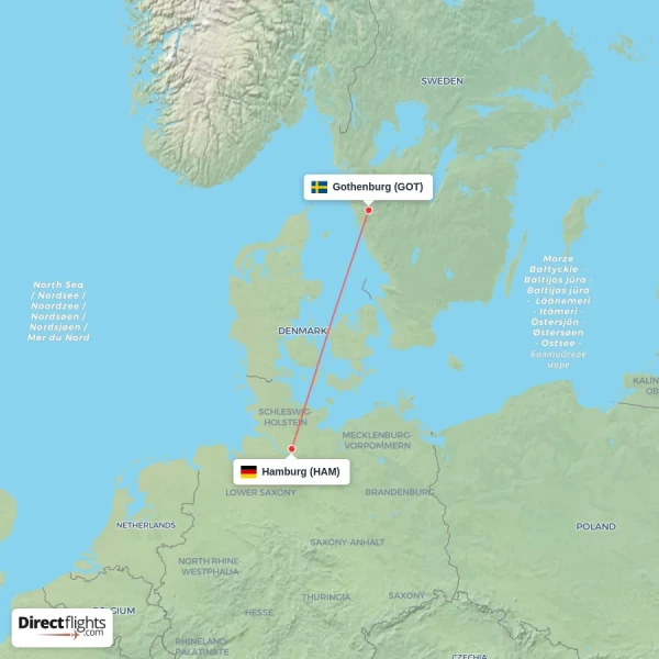 Gothenburg - Hamburg direct flight map