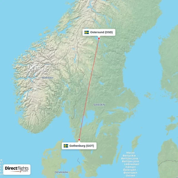 Gothenburg - Ostersund direct flight map