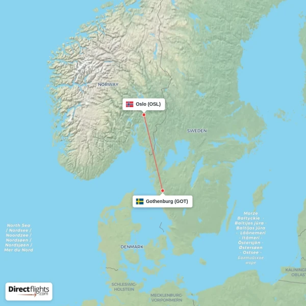 Gothenburg - Oslo direct flight map