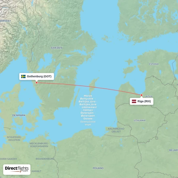 Gothenburg - Riga direct flight map