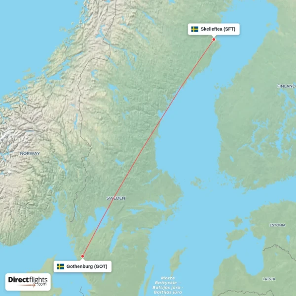 Gothenburg - Skelleftea direct flight map