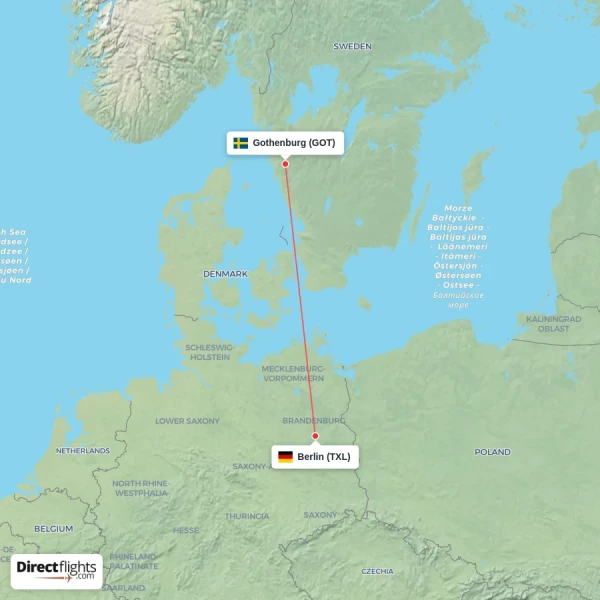 Gothenburg - Berlin direct flight map