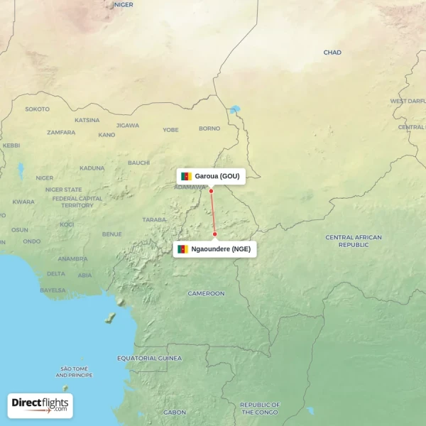 Garoua - Ngaoundere direct flight map