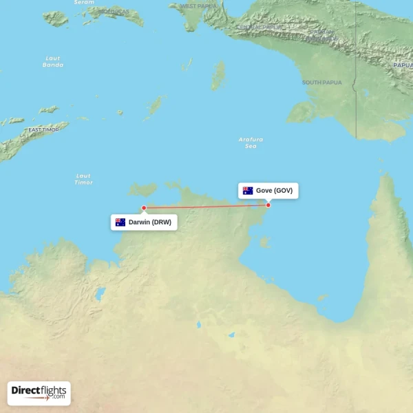 Gove - Darwin direct flight map