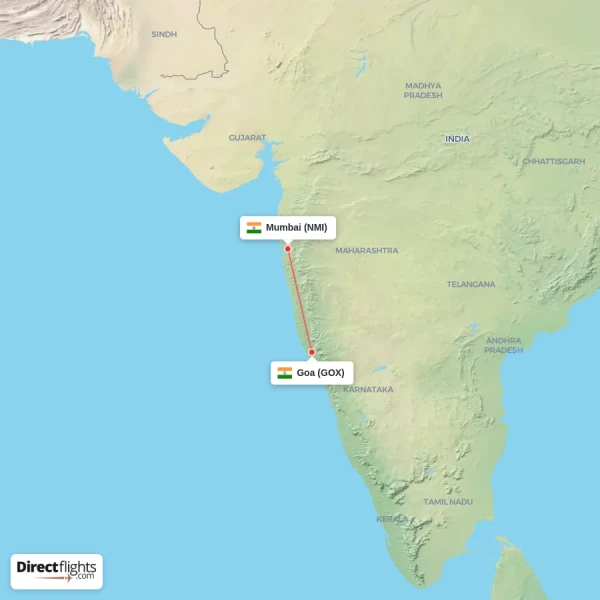 Goa - Mumbai direct flight map