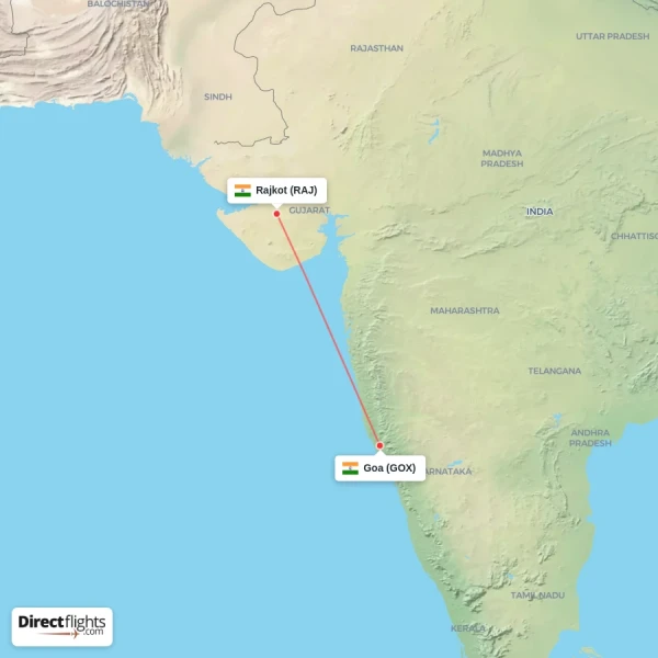 Goa - Rajkot direct flight map