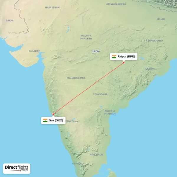 Goa - Raipur direct flight map