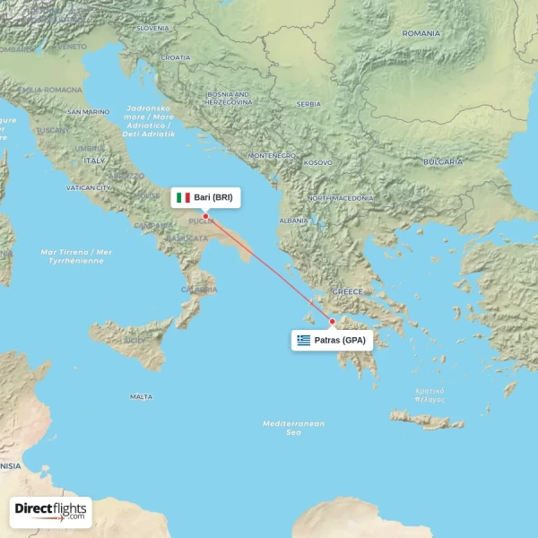 Patras - Bari direct flight map