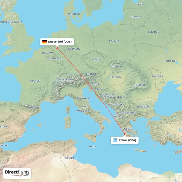 Patras - Dusseldorf direct flight map