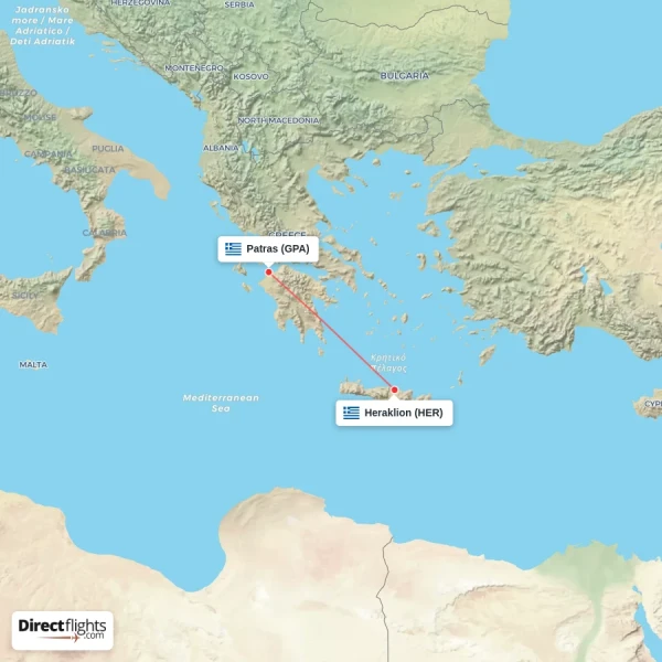 Patras - Heraklion direct flight map