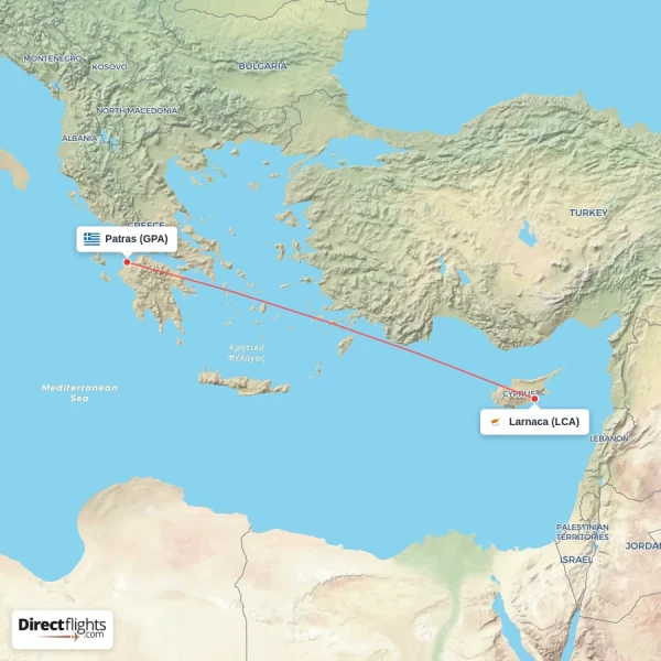 Patras - Larnaca direct flight map